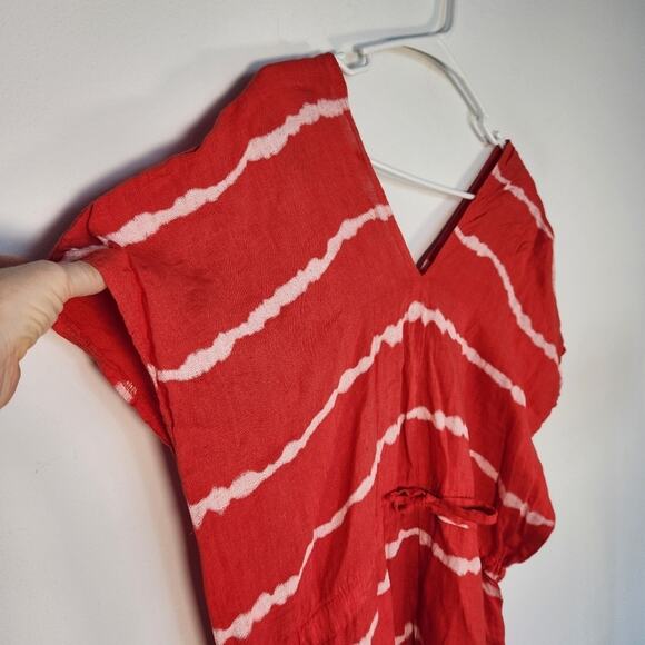 PEZ Linen Midi Tie Dye Dress OS Red‎ Resortwear Beach Coastal Vacation - Picture 3 of 8